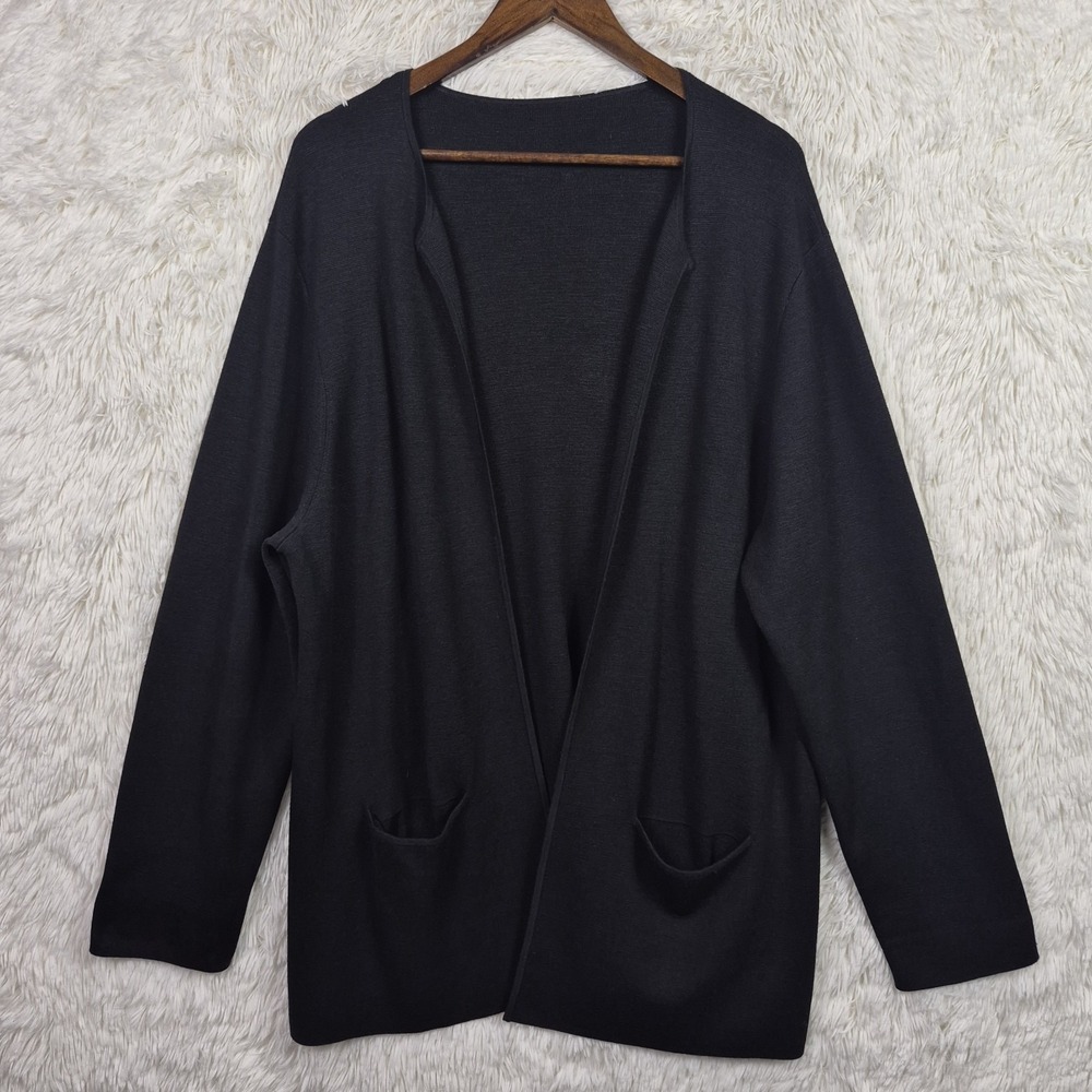 Eileen Fisher Black Silk Open Front Cardigan Jacket 1X Lagenlook Minimalist